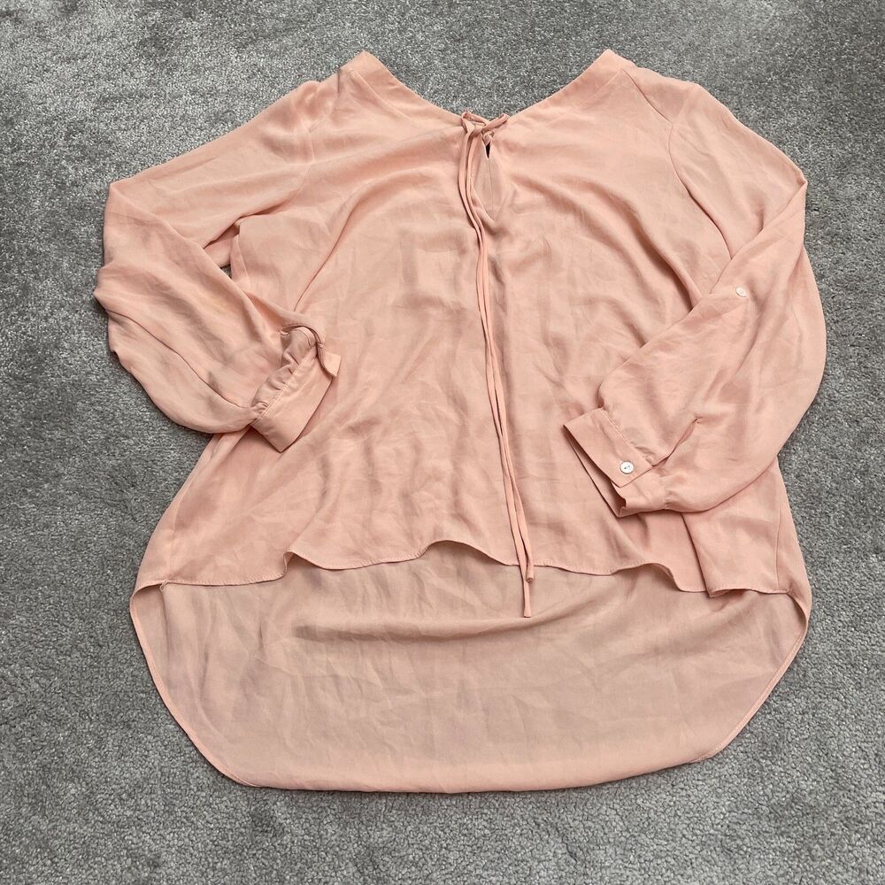 Roz & Ali Tunic Blouse Womens 1X Peach Long Sleeve V-Neck Chiffon Casual Work